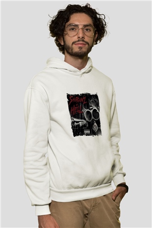 Onyx Baskılı Unisex Beyaz Kapüşonlu Sweatshirt