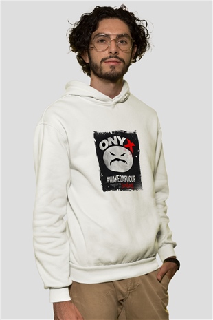 Onyx Baskılı Unisex Beyaz Kapüşonlu Sweatshirt