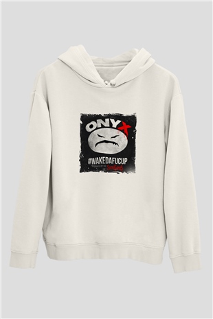 Onyx Baskılı Unisex Beyaz Kapüşonlu Sweatshirt