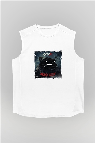 Onyx Baskılı Unisex Beyaz Kolsuz Tişört