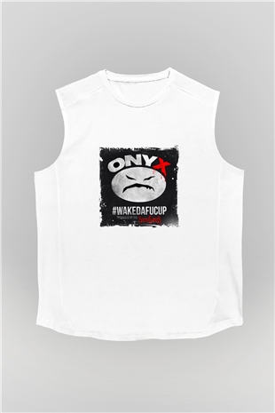 Onyx Baskılı Unisex Beyaz Kolsuz Tişört
