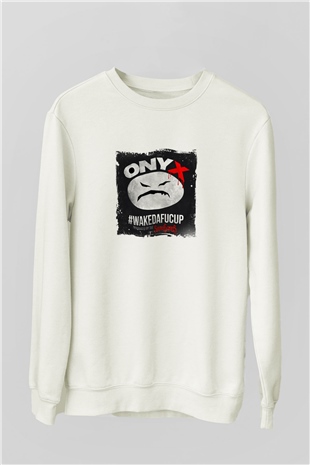 Onyx Baskılı Unisex Beyaz Sweatshirt
