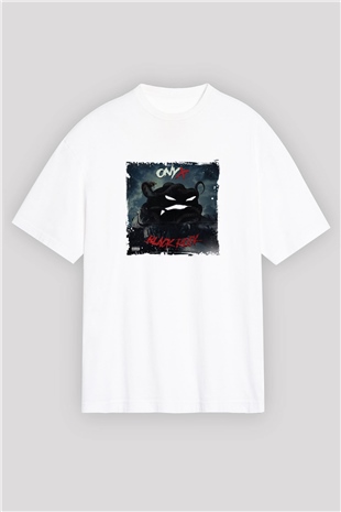 Onyx Baskılı Oversize Beyaz Tişört
