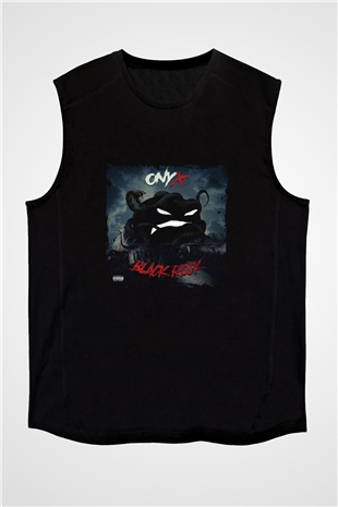 Onyx Baskılı Unisex Siyah Kolsuz Tişört