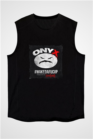 Onyx Baskılı Unisex Siyah Kolsuz Tişört