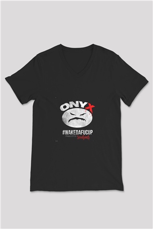 Onyx Baskılı Unisex Siyah V Yaka Tişört