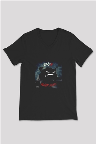 Onyx Baskılı Unisex Siyah V Yaka Tişört