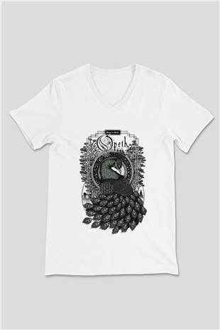Opeth Beyaz Unisex V Yaka Tişört T-Shirt
