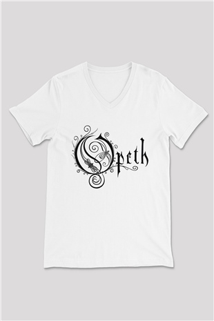 Opeth Beyaz Unisex V Yaka Tişört T-Shirt