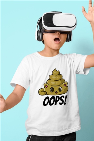 Opppsss Temalı Baskılı Unisex Beyaz  Çocuk Tişört