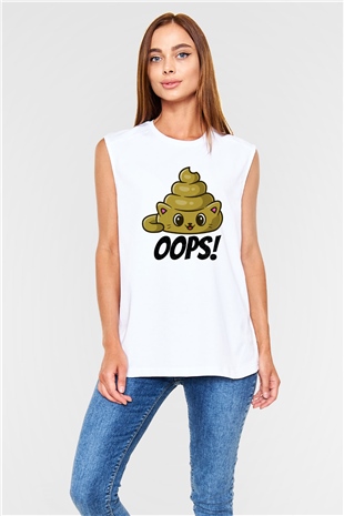 Opppsss Temalı Baskılı Unisex Beyaz  Kolsuz Tişört