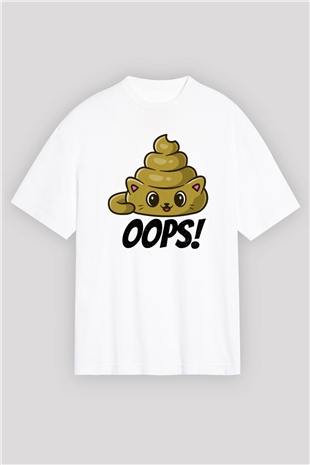 Opppsss Temalı Baskılı Oversize Beyaz Tshirt