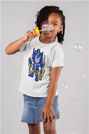 Optimus Cowboy Baskılı Beyaz Unisex Çocuk Tshirt