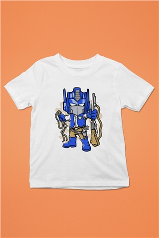 Optimus Cowboy Baskılı Beyaz Unisex Çocuk Tshirt