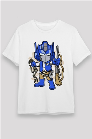 Optimus Cowboy Baskılı Beyaz Unisex Tshirt