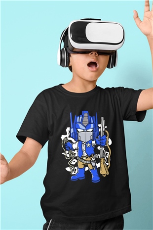 Optimus Cowboy Baskılı Siyah Çocuk Unisex Tshirt