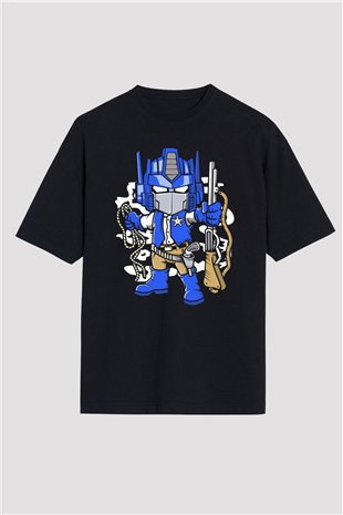 Optimus Cowboy Baskılı Siyah Unisex Oversize Tişört