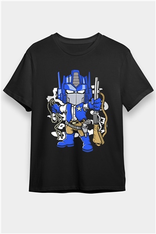 Optimus Cowboy Baskılı Siyah Unisex Tshirt