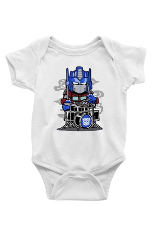 Optimus Drummer Baskılı Beyaz Unisex Bebek Body - Zıbın