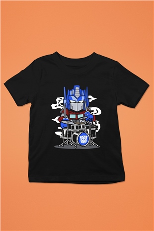 Optimus Drummer Baskılı Siyah Çocuk Unisex Tshirt