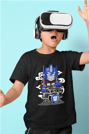 Optimus Drummer Baskılı Siyah Çocuk Unisex Tshirt