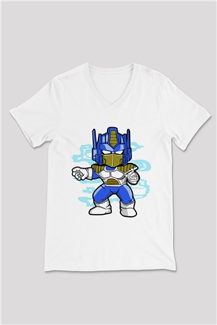 Optimus Vegeta Baskılı Beyaz Unisex V Yaka Tişört
