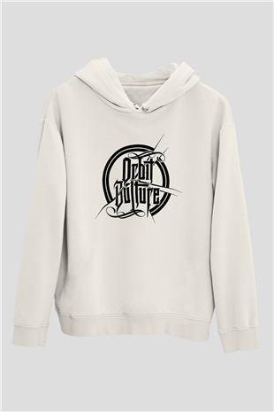 Orbit Culture Baskılı Beyaz Unisex Kapüşonlu Sweatshirt
