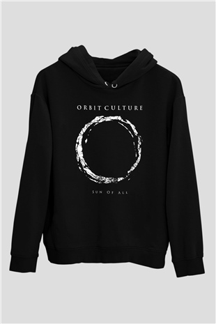 Orbit Culture Baskılı Unisex Siyah Kapüşonlu Sweatshirt