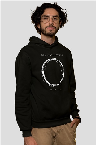 Orbit Culture Baskılı Unisex Siyah Kapüşonlu Sweatshirt