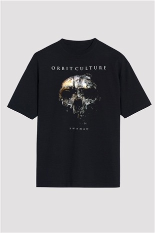 Orbit Culture Baskılı Unisex Siyah Oversize Tişört - Tshirt