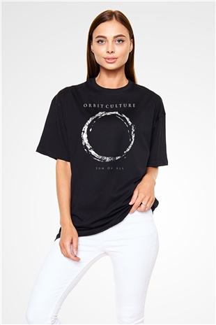 Orbit Culture Baskılı Unisex Siyah Oversize Tişört - Tshirt