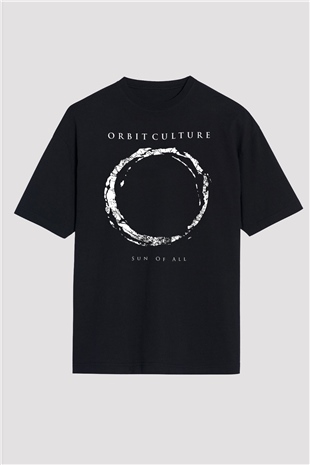 Orbit Culture Baskılı Unisex Siyah Oversize Tişört - Tshirt