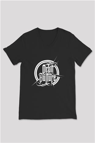 Orbit Culture Baskılı Unisex Siyah V Yaka Tişört - Tshirt