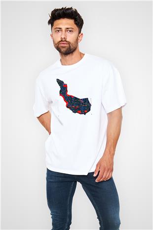 Orienteering Baskılı Unisex Beyaz Oversize Tişört - Tshirt