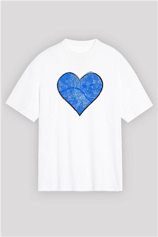 Orienteering Baskılı Unisex Beyaz Oversize Tişört - Tshirt