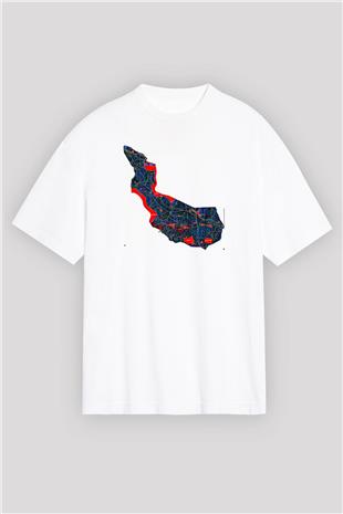 Orienteering Baskılı Unisex Beyaz Oversize Tişört - Tshirt