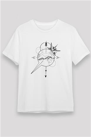Orienteering Baskılı Unisex Beyaz Tişört - Tshirt