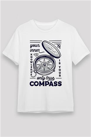 Orienteering Baskılı Unisex Beyaz Tişört - Tshirt
