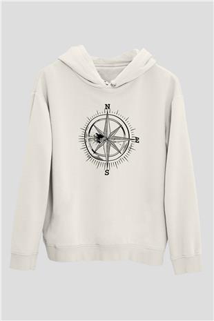 Orienteering Baskılı Unisex Ekru Hoodie