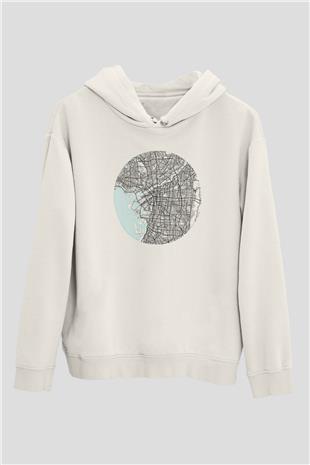 Orienteering Baskılı Unisex Ekru Hoodie