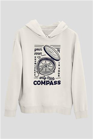 Orienteering Baskılı Unisex Ekru Hoodie