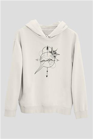 Orienteering Baskılı Unisex Ekru Hoodie