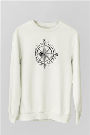 Orienteering Baskılı Unisex Ekru Sweatshirt