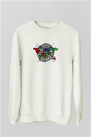 Orienteering Baskılı Unisex Ekru Sweatshirt