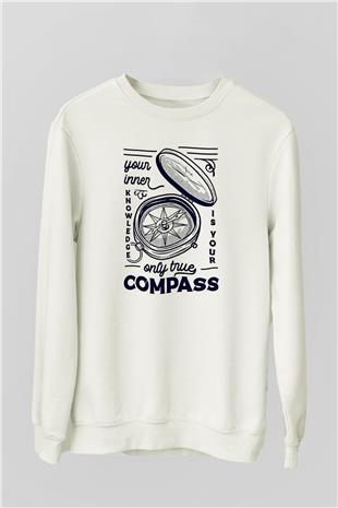 Orienteering Baskılı Unisex Ekru Sweatshirt