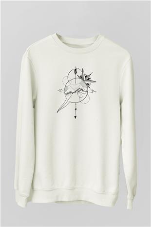 Orienteering Baskılı Unisex Ekru Sweatshirt