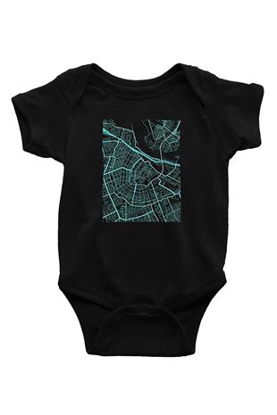 Orienteering Baskılı Unisex Siyah Bebek Body - Zıbın