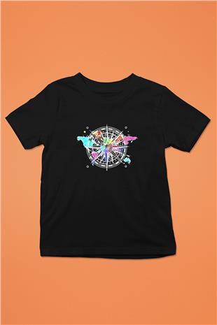 Orienteering Baskılı Unisex Siyah Çocuk Tİşörtü - Tshirt