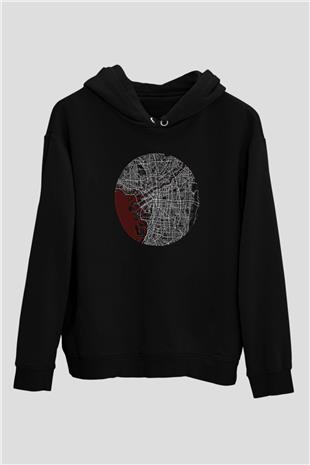 Orienteering Baskılı Unisex Siyah Kapüşonlu Sweatshirt