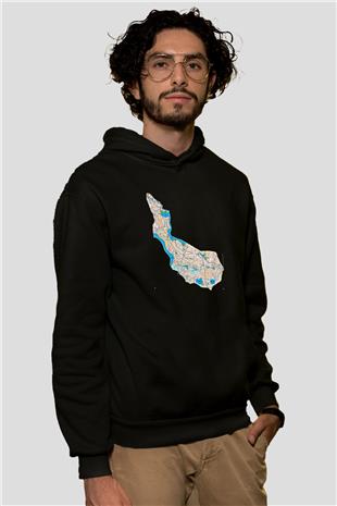 Orienteering Baskılı Unisex Siyah Kapüşonlu Sweatshirt